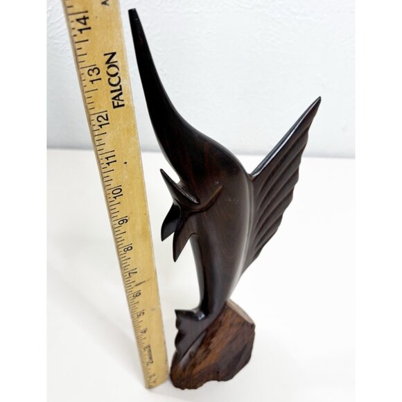 14" Wood Carved Sailfish Ironwood Striped Sculpture Beach Tropical Decor EUC - Picture 4 of 9